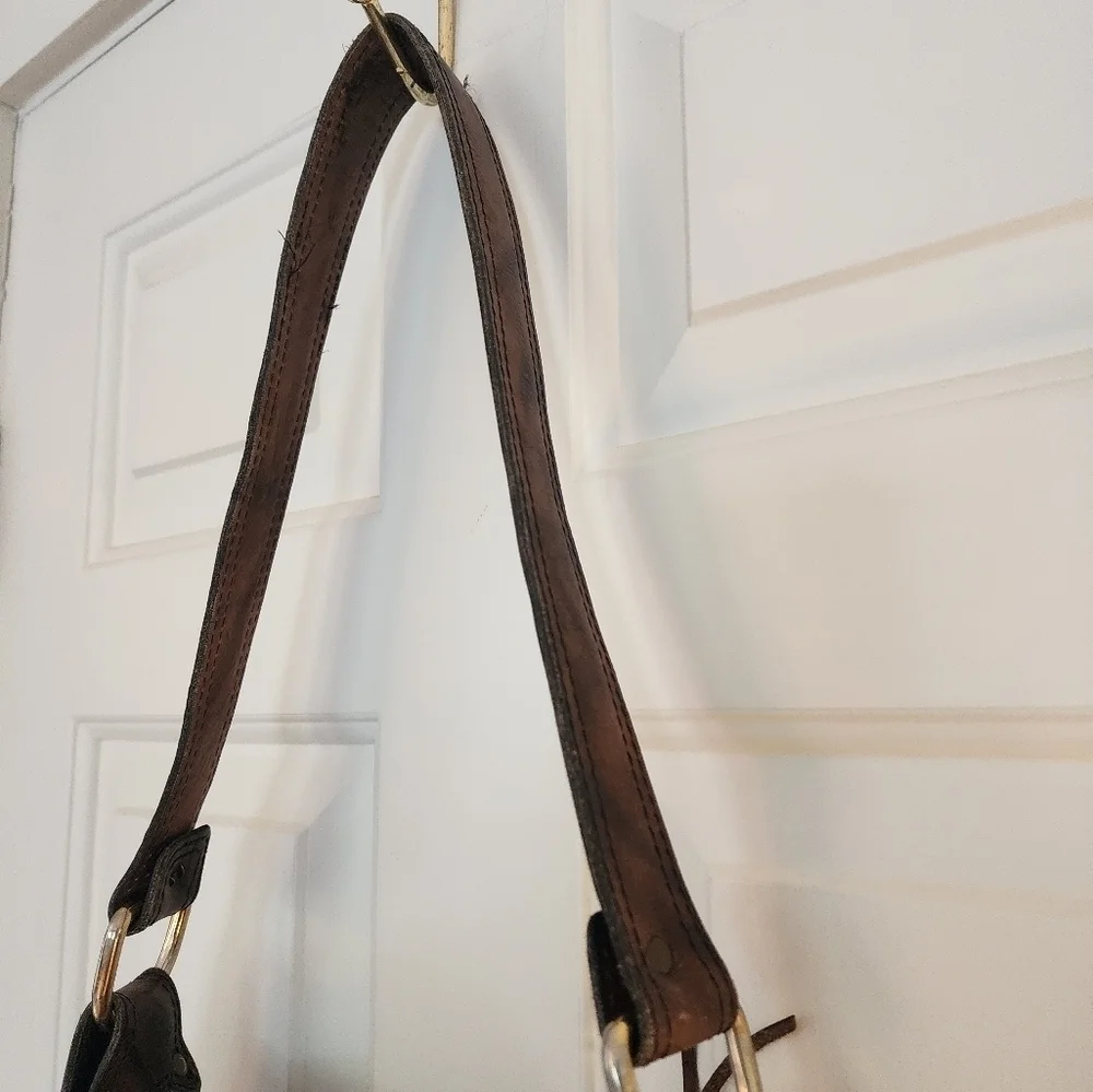 Vintage  dark brown leather unlined shoulder bucket bag boho